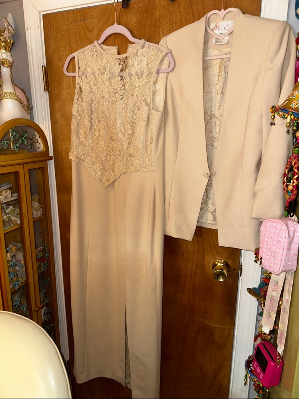 Mon Cheri Cream Lace-Top Jumpsuit with Matching Blazer